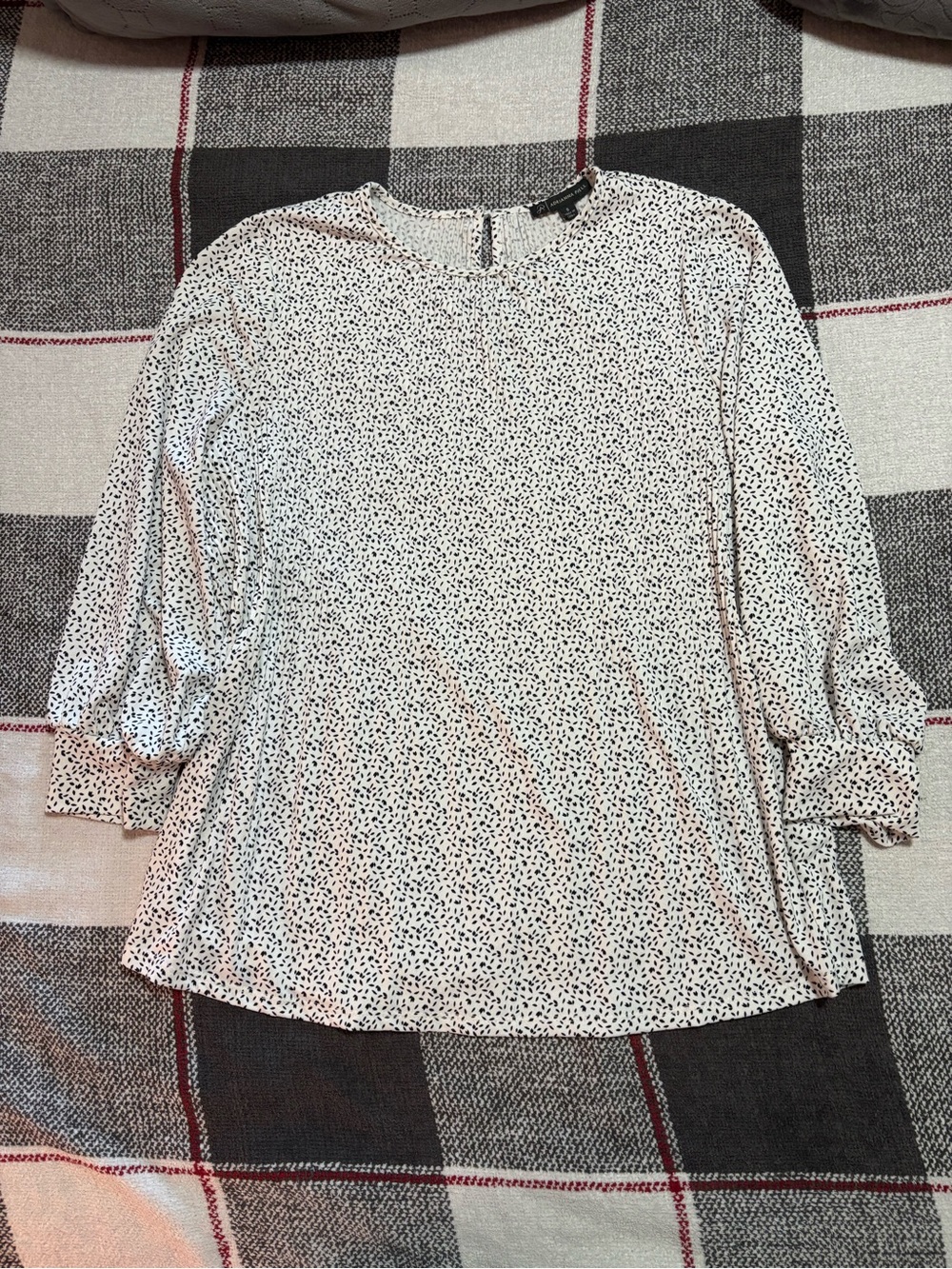 Adrianna Papell White Blouse with Black Dot Print